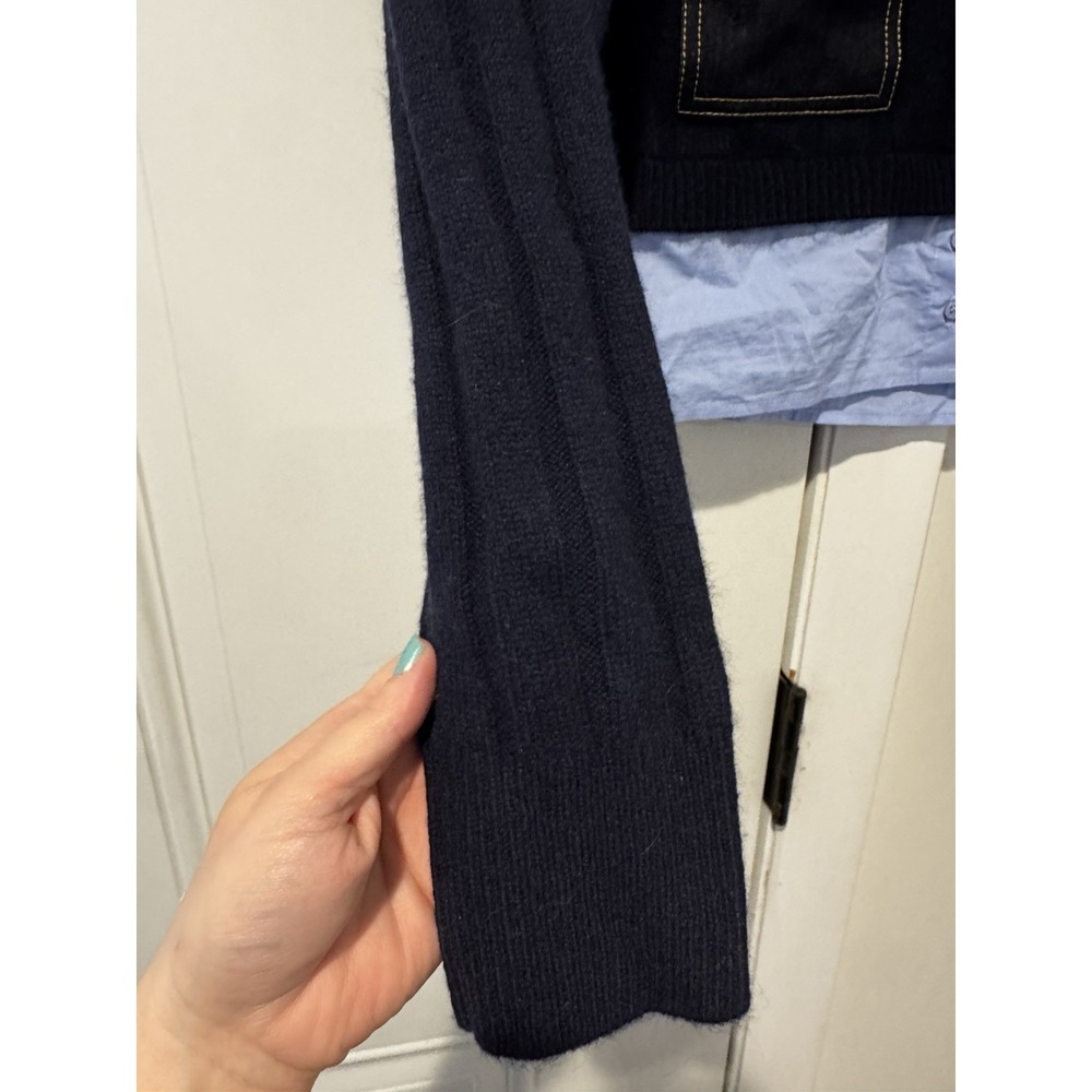 Sandro Women's Cropped Wool cashmere Sweater Navy Layered Size 1 Preppy - Picture 5 of 12